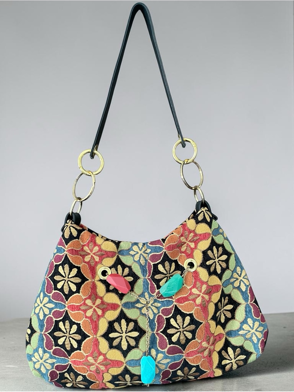 Vintage Bohemian Mosaic Tapestry Floral Multi-Color Shoulder Bag